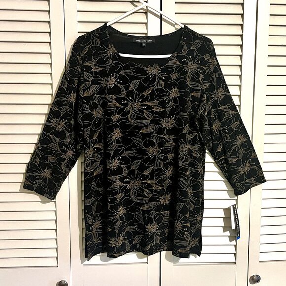 Briggs New York Tops - Briggs New York Tunic * Size XL * 3/4 Sleeve * Black/Gold * Stretch * New W/Tag